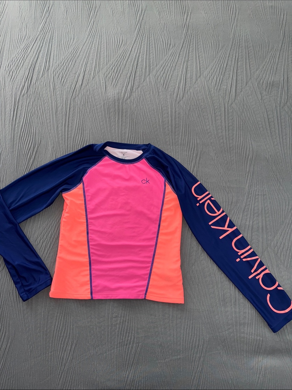 Calvin Klein Navy Sleeve Rash Guard with Pink & Coral Panels